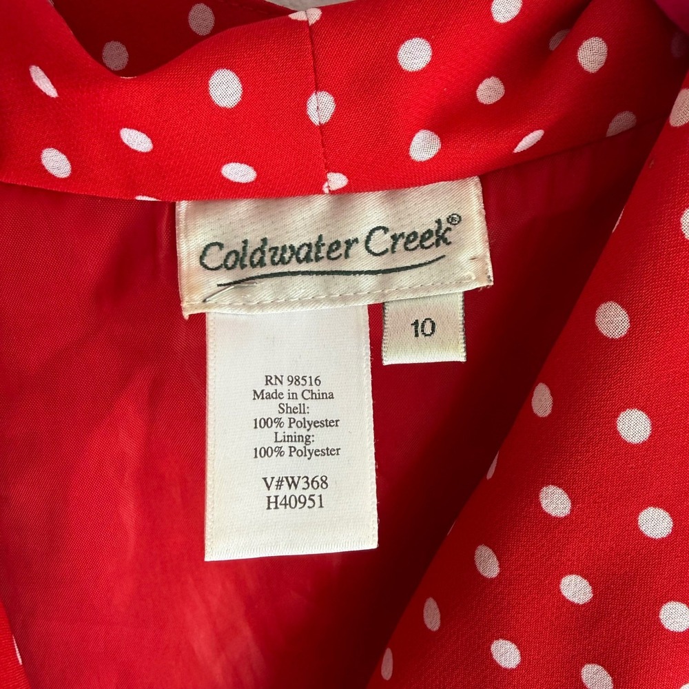 COLDWATER CREEK Red White Polka Dot Button Long Classic Ladies Dress, 10 - Picture 4 of 7